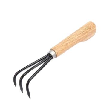 Imagem de Generic Hand ancinho de manuseio multifuncional, 3 pinos cultivadores de mão, ferramenta de jardim para escavar afrouxamento do plantio de solo com ervas, Marrom Claro