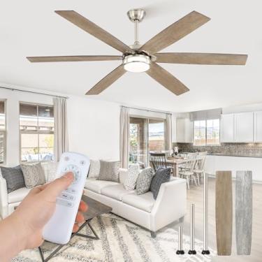 Imagem de Fanbulous Ventiladores De Teto De 65 Polegadas Com Luzes, Ventiladores De Teto Grandes De Fazenda Com Controle Remoto, Ventilador De Teto Moderno Marrom E Cinza Com Luz Led, Motor Dc Silencioso Para
