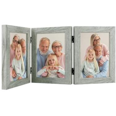 Imagem de Frametory, Porta-retratos triplos 12 x 17 cm, colagem de 3 fotos, três molduras de mesa com vidro (cinza claro, 1 pacote)