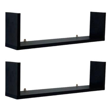 Imagem de Kit 2 Prateleiras Nicho U 54x10x15 Livros Decoração - Preto