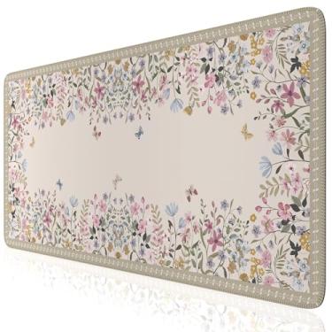 Imagem de iCasso Tapete de mesa floral para teclado e mouse, mouse pad fofo para jogos 2GG, tapete de mesa antiderrapante para desktop, tapete de computador com superfície de lycra macia, feminino, grande