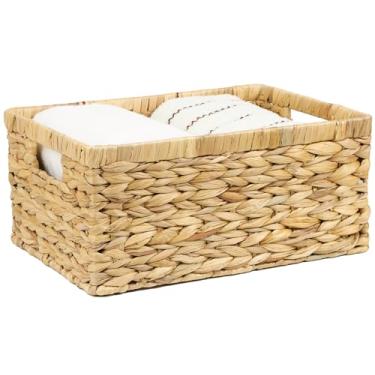 Imagem de Cestas de vime, cestas de vime, cestas de jacinto de água para organização, cestas retangulares de armazenamento para prateleiras, caixas organizadoras de cesta de vime para casa (grande)