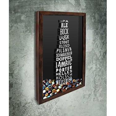Imagem de Quadro Porta Tampinhas Tipos de Cerveja Garrafa - Quadro Novo, Marrom,