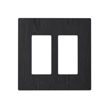 Imagem de Wpshijia Capa de interruptor de luz preta vintage textura de madeira rústica de madeira 2 gangues dupla capa de tomada decorativa placas de interruptor elétrico GFCI tomadas receptáculo para decoração