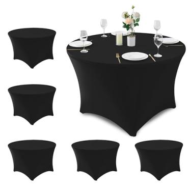 Imagem de Enjoyidea Toalha de mesa justa com cobertura redonda de 1,2 m de elastano, pacote com 6, toalha de mesa dobrável pequena elástica preta para casamentos, banquetes, restaurantes, eventos, festas,