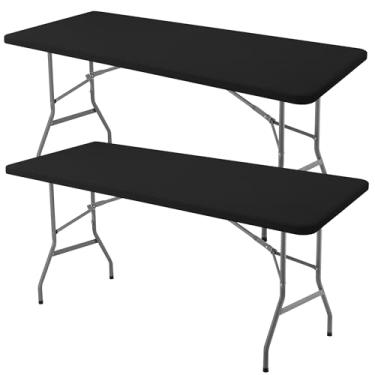 Imagem de Enjoyidea Toalha de mesa retangular justa 106 x 182 cm - pacote com 2 capas de mesa pretas elásticas de elastano - toalha de mesa pequena elástica dobrável para cozinha, jantar, piquenique, pátio,