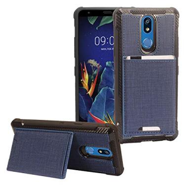 Imagem de Capa para LG K40, Harmony 3, Xpression Plus 2 (2019) LM-X420, LG Solo LTE L423DL - Capa de telefone híbrida jeans com compartimento para cartão de crédito/suporte - EC5 azul