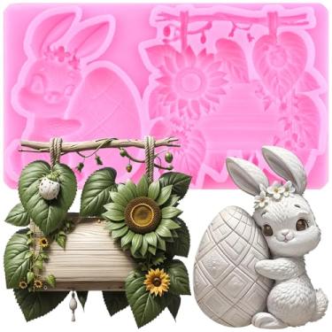 Imagem de YIHUOMOLDS Moldes de silicone para fondant de ovo de páscoa de coelho para decoração de bolos, topo de cupcake, pasta de chiclete, argila de polímero