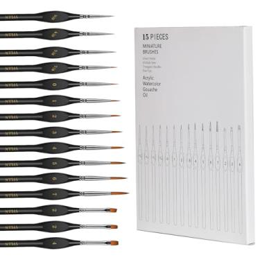 Imagem de Pincéis de pintura em miniatura, conjunto de pincéis de 15 peças, detalhes finos para aquarela, óleo, rosto, acrílico, unha, desenho de linha, pintura em escala (preto)