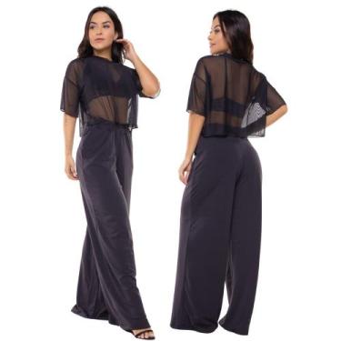 Imagem de Calça Moletinho Pantalona Casual Cintura Alta Com Bolso - NoBrand, Pre