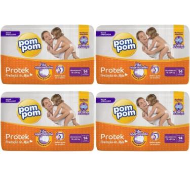 Imagem de KIT 4 Fraldas Pom Pom Protek Grandinhos 6 Pacotes c/ 14 unidades