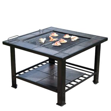 Imagem de Lareira externa 79 cm/29,9" fogueira de ferro forjado e braseiro de madeira, jardim ao ar livre, quintal, lareira, churrasqueira, conjunto de mesa quadrada (cor: Kit-1) (Kit 2)