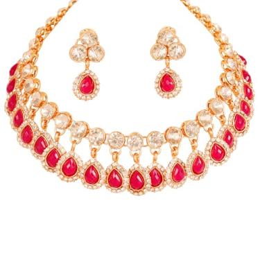 Imagem de Sunsoul Conjunto de colares femininos de casamento da Touchstone indiano Bollywood tradicional Royal Mughal Kundan Polki, Sem Pedra Preciosa