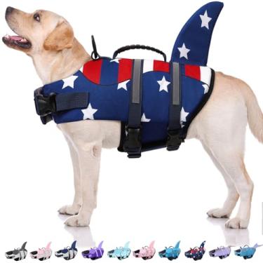 Imagem de Bess Bridal Colete salva-vidas para cães – Colete salva-vidas de tubarão para natação – Traje de banho refletivo para cães pequenos, médios e grandes – preservador salva-vidas de alta flutuabilidade