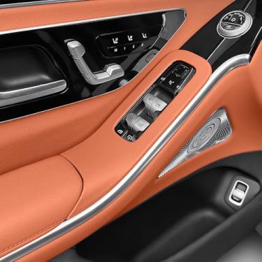 Imagem de MbenRundy Capa de painel de interruptor de janela de porta de couro de carro para Mercedes-Benz S Class W223 2021-2025 S450 S500 S560 S580 S63 AMG S580e Acessórios protetores de painel de controle de