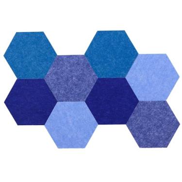 Imagem de Placa de feltro hexagonal, quadro de avisos DIY autoadesivo, 8 peças, placa de pinos de cortiça de feltro com 20 pinos para decoração de parede, memorandos, fotos, exibição de notas (azul gradual)