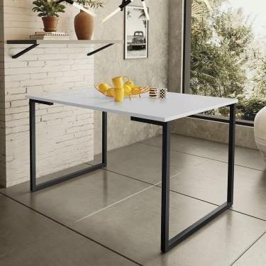 Imagem de Mesa De Jantar Steel Estilo Industrial Pés De Aço 120x80cm Preto/branco