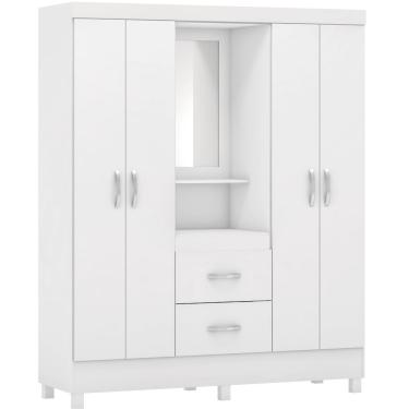 Imagem de Guarda Roupa Demobile capelinha Lord com 148 cm de Largura 4 portas 2 gavetas com penteadeira espelho Branco/Branco Rosa