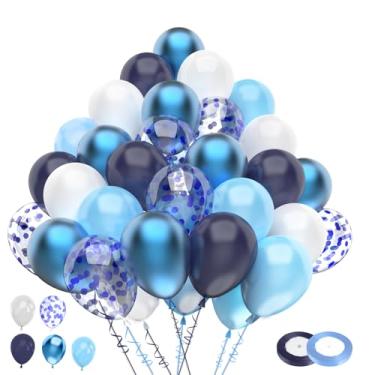 Imagem de Conjunto de balões metálicos azuis e brancos, 100 peças de 30 cm azul-marinho pastel pérola azul glitter confete látex kit para chá de bebê, casamento, decorações de festa de aniversário