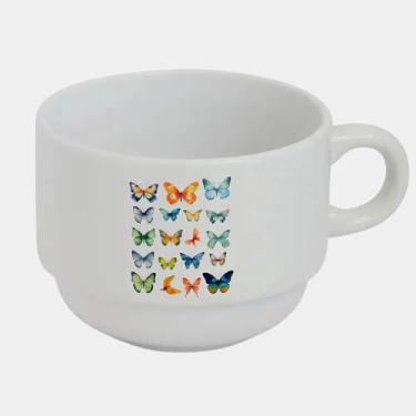Imagem de Xícara Branca Bucks de Porcelana 180ml - BORBOLETAS TIPOS COLORIDAS