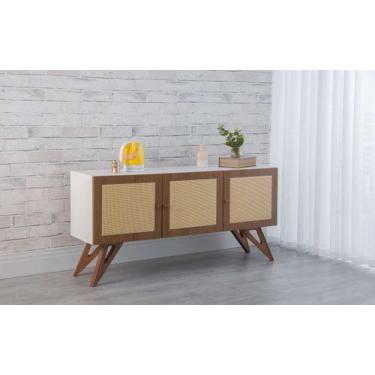 Imagem de Balcão Buffet Para Sala De Jantar Mdf Branco Pés Jatobá 3 Portas Freij