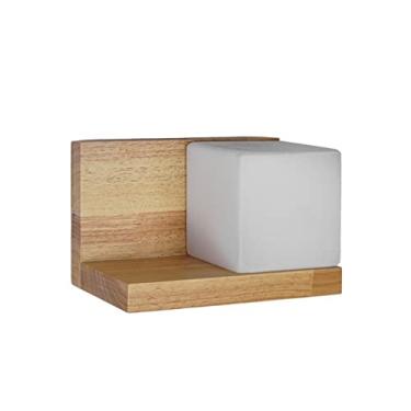 Imagem de HOSETEON Luminária de parede, arandela de parede criativa de madeira lateral de vidro luz de parede personalidade simples de madeira nt corredor café led parede ng lâmpada de leitura de cabeceira