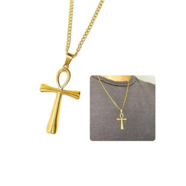 Imagem de Cordão Corrente Masculino 60Cm Grumet 3Mm Pingente Cruz