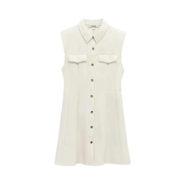 Imagem de Mini Vestido Feminino Sem Mangas Crape Primavera Casual Ombreiras Bols