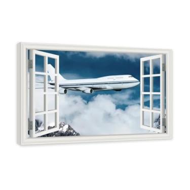 Imagem de Arte de parede em tela de janela aberta, impressão natural em tela, "Avião no céu 17.8 cm, decoração de parede de paisagem de janela, decoração de casa moderna. Moldura interna 80x120cm-31x47in