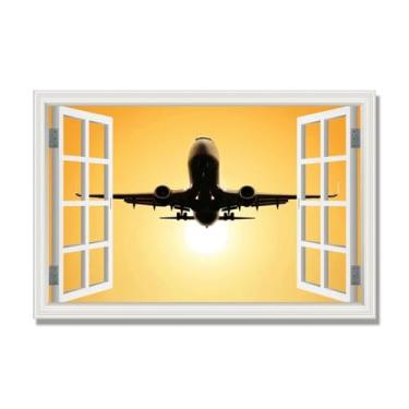 Imagem de Arte de parede em tela de janela aberta, impressão natural em tela, "Avião no céu 43.2 cm, decoração de parede de paisagem de janela, decoração de casa moderna. 30x45cm-11.8x17.7in sem moldura