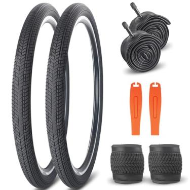 Imagem de 26 x 2,125 kits de substituição de pneu de bicicleta, pacote com 2, pneus de bicicleta de 66 cm, substituição de pneus de bicicleta dobráveis com 2 tubos e 2 alavancas, adequado para pneus de