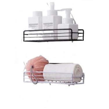 Imagem de Kit 2 Prateleiras Suporte De Banheiro Para Parede Cozinha Com Alto Adesivos Porta Shampoo(2 Uni Retangular)