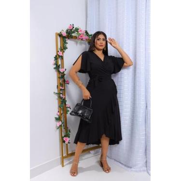 Imagem de Vestido envelope longo de viscolinho liso manga curto - LAJMA STORE, P