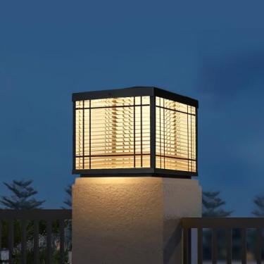 Imagem de CUTPOIY Poste de luz externa com tampas de poste alimentadas por energia solar, lâmpadas de LED para ambientes externos, iluminação solar de paisagem, luzes de coluna de alumínio à prova d'água