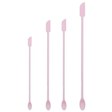 Imagem de AUXBC Conjunto de 4 espátulas de silicone rosa, pequenas espátulas de maquiagem, raspador de cosméticos, espátula de borracha pequena, raspador de alimentos, raspadores de frascos para produtos de