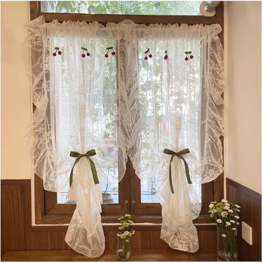 Imagem de Cortinas De Renda Floral Transparente, Cortinas De Voile Bordado Vintage Freh, Cortinas De Babados Para Cozinha, Quarto, Sala De Estar, White, W300xH180cm/118x71in