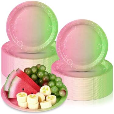 Imagem de Zhehao 50 peças de pratos rosa e verde, decorações de festa de bruxa rosa e verde, pratos de papel descartáveis com glitter para festa de casamento e aniversário com tema de princesa bruxa