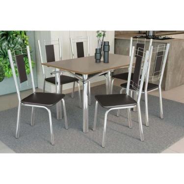 Imagem de Conjunto: Mesa de Cozinha Elba Tampo Madeirado c/ Vidro 120cm e 6 Cade