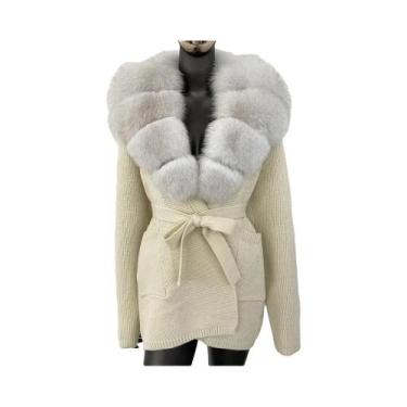 Imagem de Casaco de Pele de Raposa Verdadeira para Inverno - Cardigan Feminino c