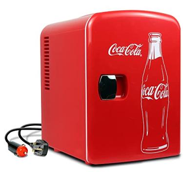 Imagem de Mini geladeira Coca-Cola Classic Coke Bottle 4L com 12V DC e 110V CA, refrigerador portátil para 6 latas, refrigerador pessoal de viagem para lanches, almoços, bebidas, cosméticos, mesa, escritório, dormitório, vermelho