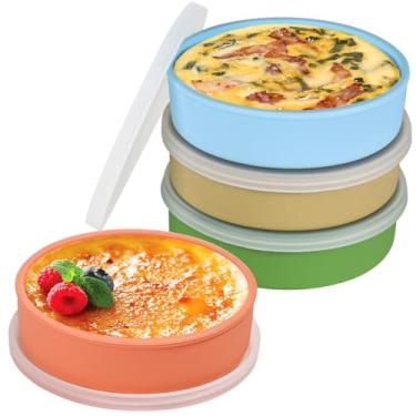 Imagem de Webake Moldes de ovo de silicone para fritadeira a ar de 10 cm com tampas, pratos creme brulee de 118 ml, ramekins rasos, armazenamento de alimentos, escalfador de ovos no micro-ondas, conjunto de 4