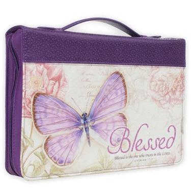 Imagem de Bible Cover Butterfly Blessed Purple Jeremiah 17: 7 Medium