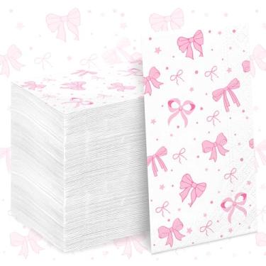 Imagem de 100 pçs guardanapos de laço rosa, toalha de papel dobrável descartável, suprimentos de festa para aniversário, guardanapos rosa para meninas coquete aniversário chá de bebê arco festa