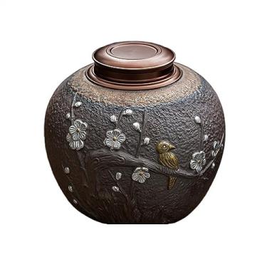 Imagem de Lata de Chá Cerâmica áspera grande vasilha de chá tampa dupla de metal selada jarra de armazenamento doméstico decorações de celeiro de chá vintage Lata de Chá