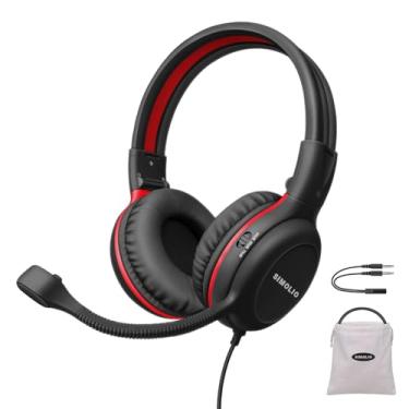 Imagem de SIMOLIO Fones de ouvido com fio infantil com microfone boom para escola, reuniões e jogos, fones de ouvido de proteção auditiva de 3 níveis com microfone para meninos, meninas, crianças, adolescentes,