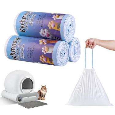 Imagem de 60 sacos de caixa de areia autolimpantes compatíveis com PetCova e MeoWantt, forros de sacos de lixo de animais de estimação com cordão resistente para caixa de areia automática de gatos - 49,5 cm x