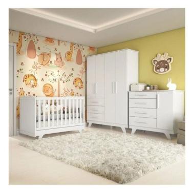 Imagem de Quarto de Bebê Completo Com 1 Guarda Roupa 1 Cômoda 1 Berço 100% Mdf Kakau Espresso Móveis Branco
