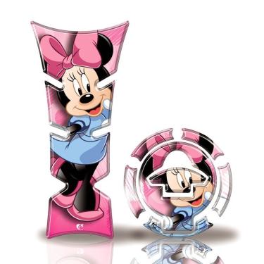 Imagem de Kit Protetor De Tanque E Bocal Moto Yamaha Minnie Rosa E Azul Rosa