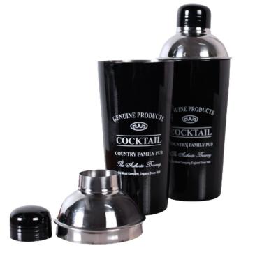 Imagem de Kit Coqueteleira E Bandeja Redonda Classic Black 25X7 Aço Galvanizado Bene Casa