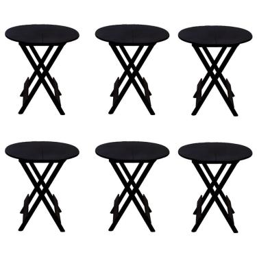 Imagem de Kit 6 Mesas Redondas Dobráveis Em Madeira Maciça 70X70 Preto Ideal Para Bares E Restaurantes